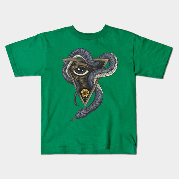 Snake One Eye Illustration Kids T-Shirt by Mako Design 